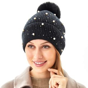 Crystals and Pearls Winter Beanie / Lined Warm